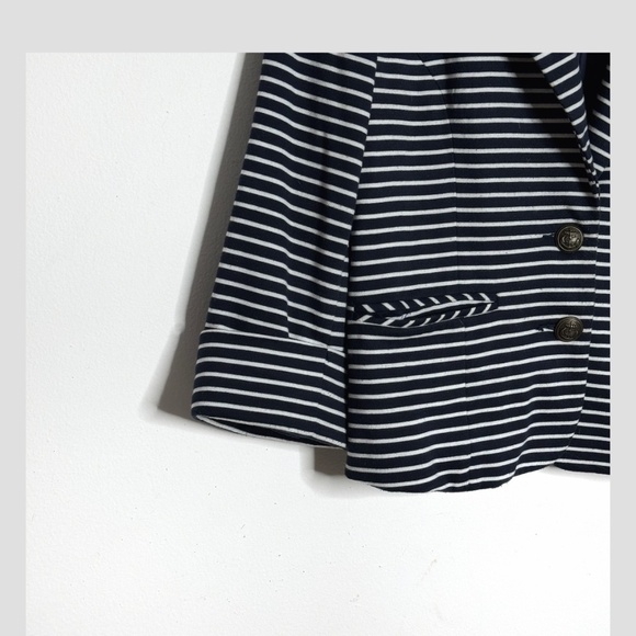 Anthropologie Cartonnier Blazer Navy White Stripe Nautical Two Button Front Sz M - Picture 4 of 14